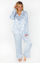 Classic Cropped PJ Set ~ Blue Floral Silky