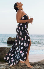 Milos Maxi Dress ~ Black Shell Luxe Satin