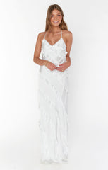 Romance Ruffle Dress ~ Ivory Luxe Satin