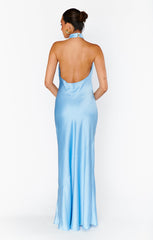 Jasmine Halter Maxi Dress ~ Baby Blue Luxe Satin