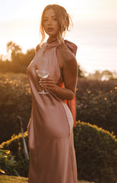 Lisa Maxi Dress ~ Rose Gold Luxe Satin