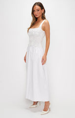 Bradshaw Maxi Dress ~ Rosette Mesh White