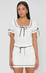 Sim Mini Skort ~ Ivory Knit With Black Trim