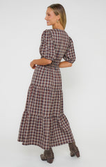 Brianna Midi Dress ~ Saddle Plaid