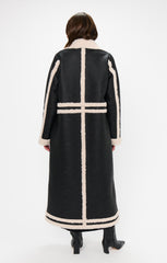 Swiss Alps Coat ~ Black Faux Leather with Sherpa