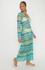 Vacay Coverup ~ Green Multi Stripe Crochet