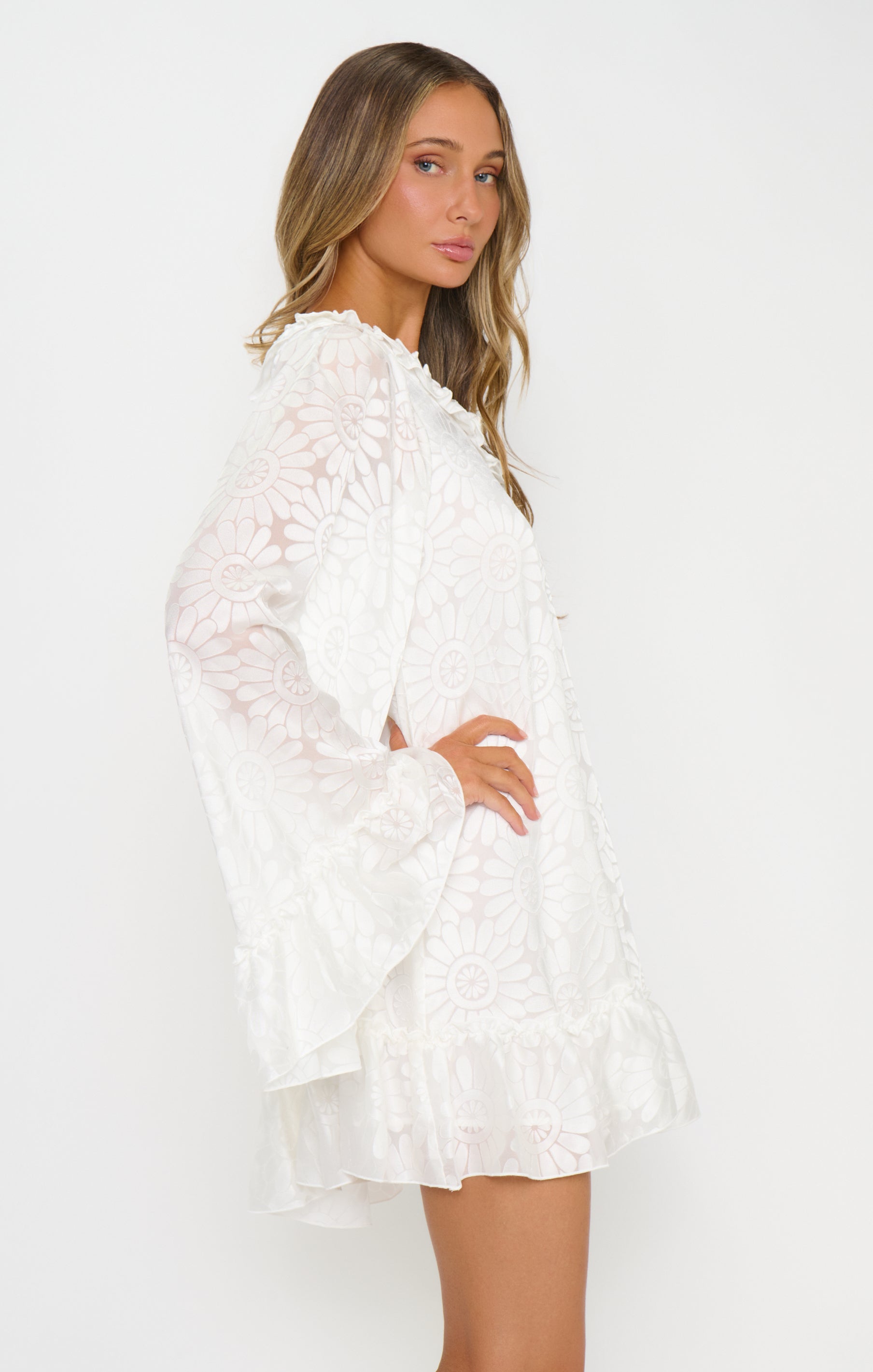 Wonder Mini Dress ~ White Daisy Burnout