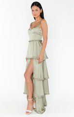 Lady Corset Dress ~ Moss Green Luxe Satin