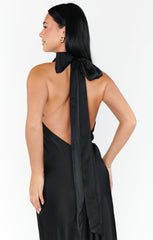 Lisa Maxi Dress ~ Black Luxe Satin