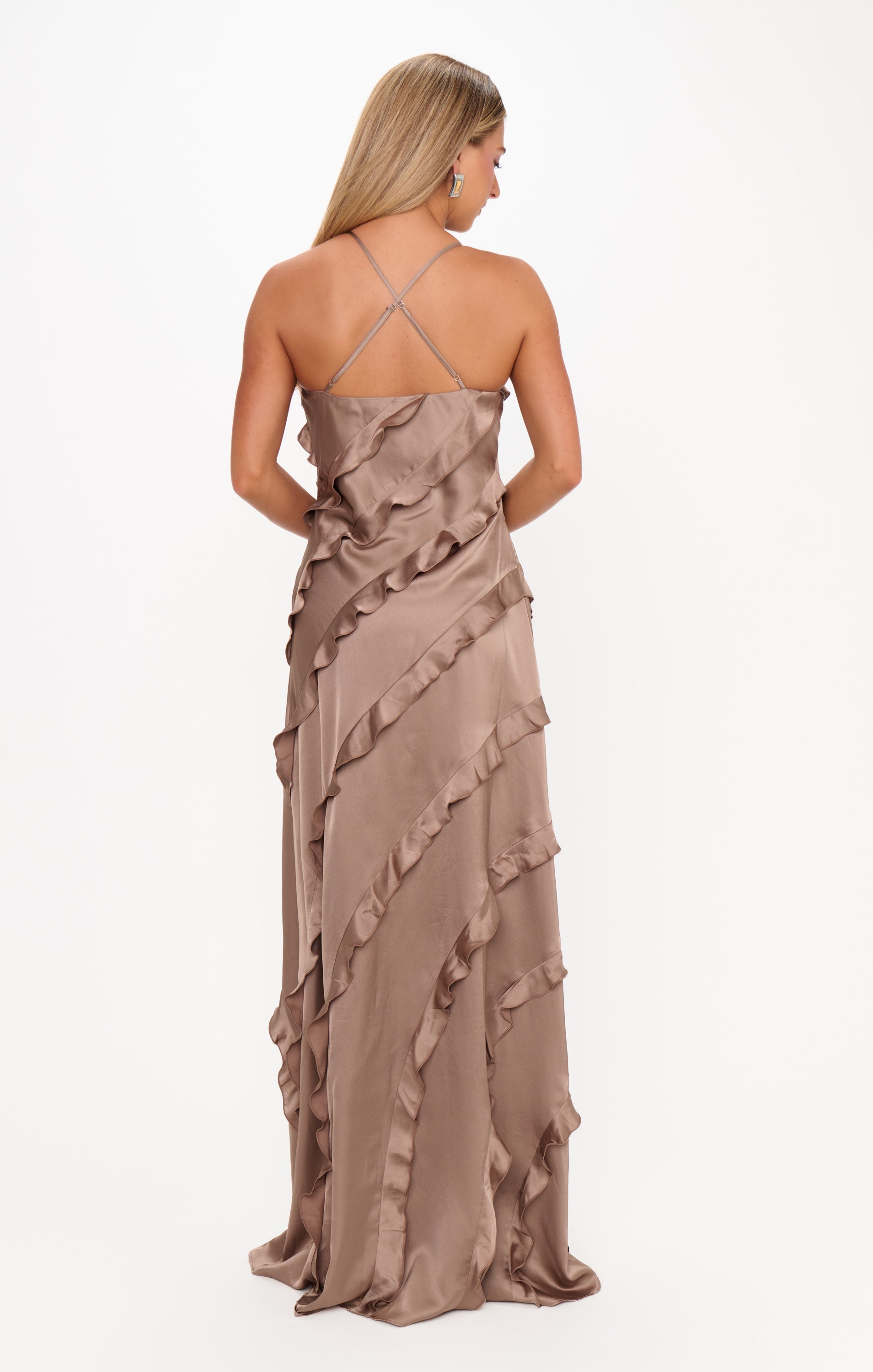 Romance Ruffle Dress ~ Dune Luxe Satin