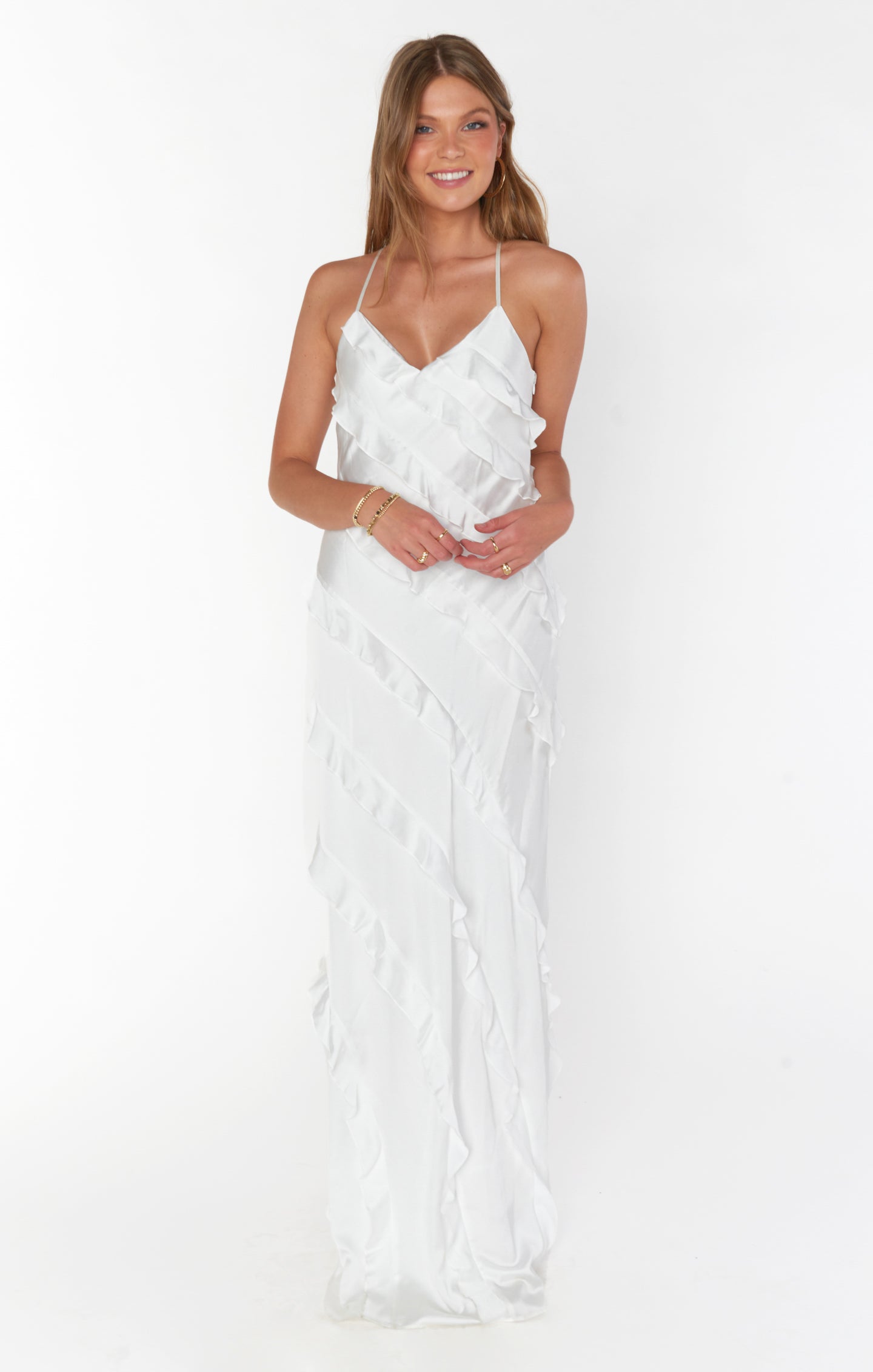 Romance Ruffle Dress ~ Ivory Luxe Satin