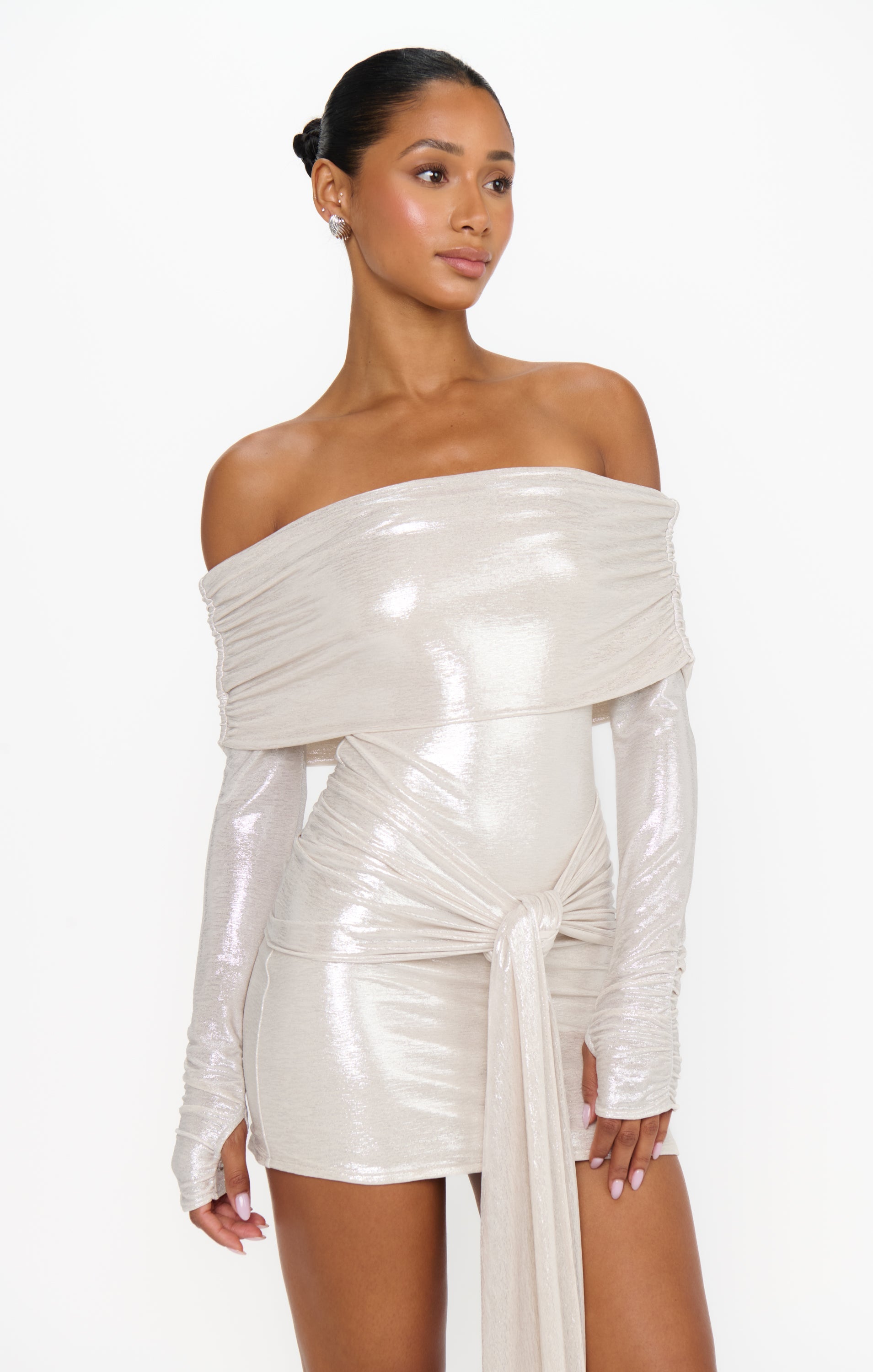 Vanessa Mini Dress ~ White Shimmer Knit