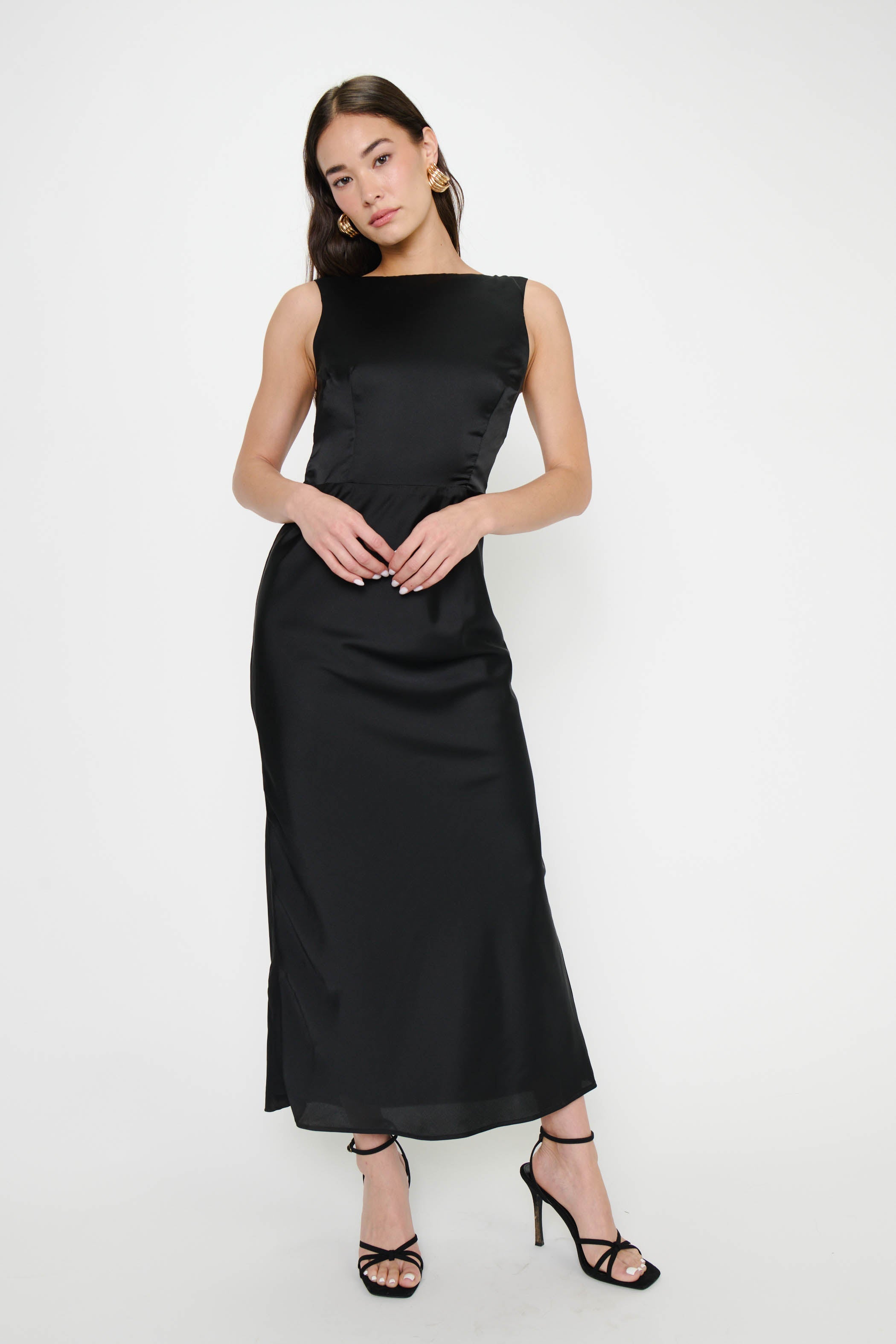 Candice Dress ~ Black Luxe Satin