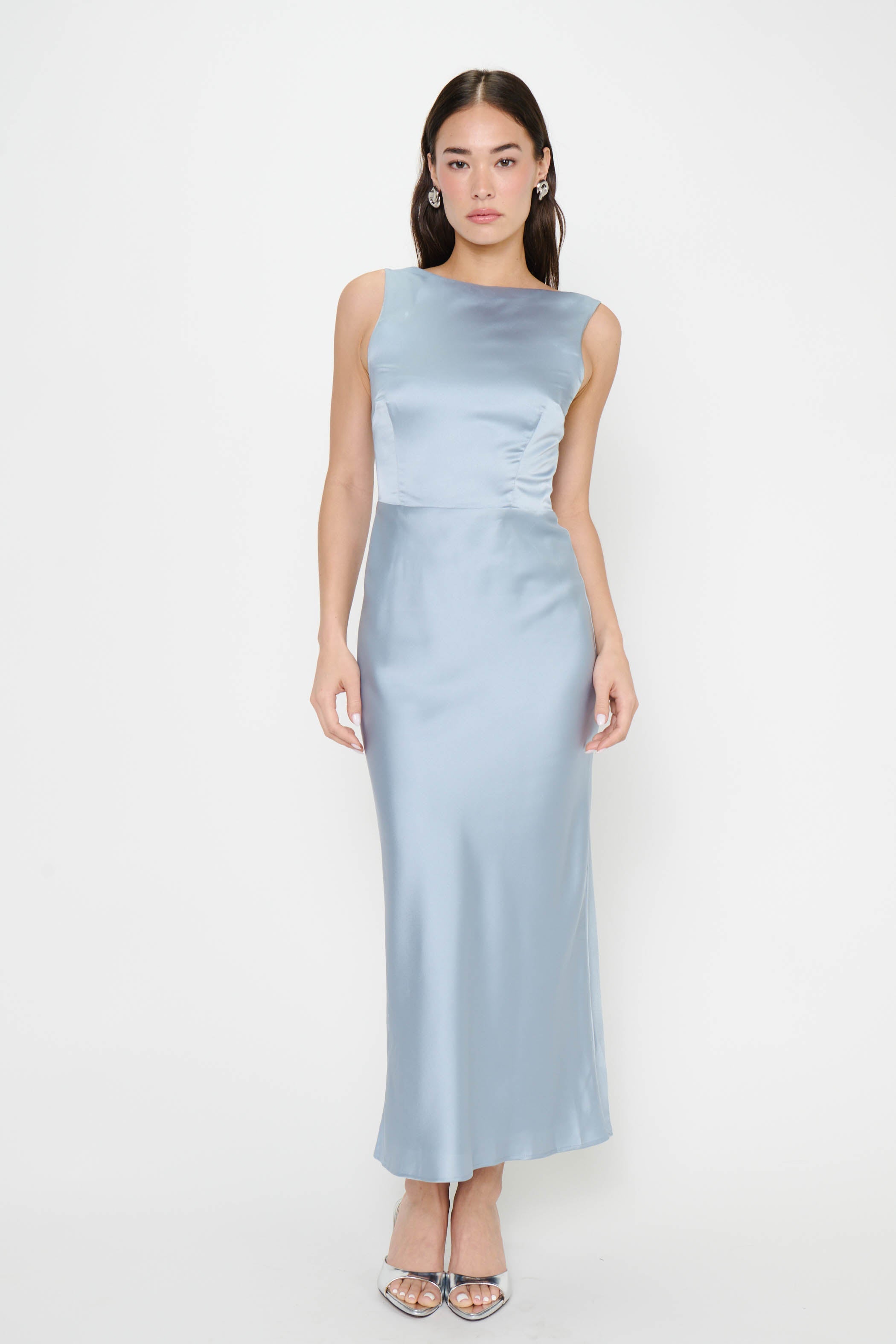 Candice Dress ~ Steel Blue Luxe Satin
