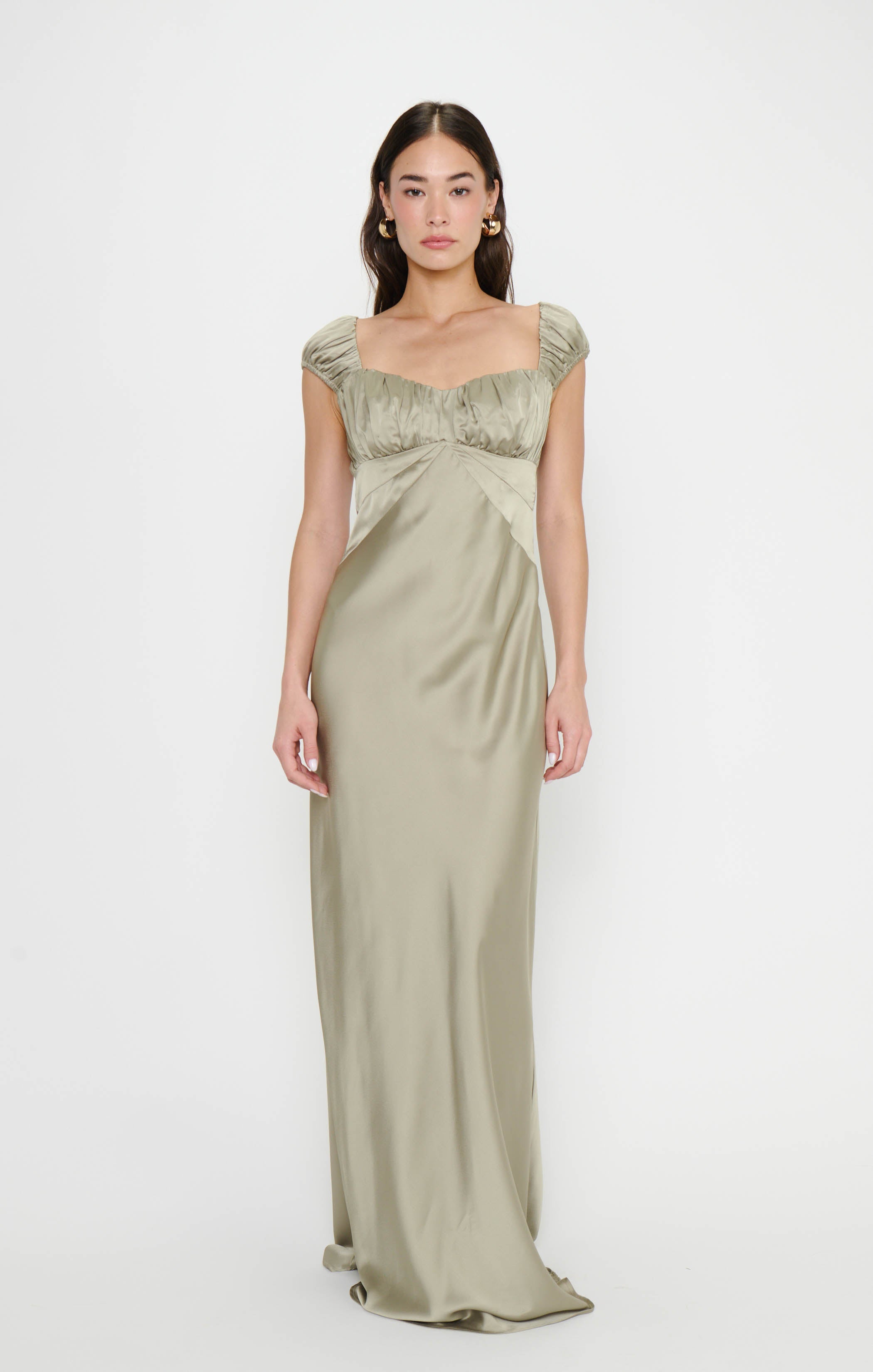 Veronica Maxi Dress ~ Moss Green Luxe Satin
