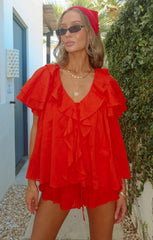 Rosalie Ruffle Top ~ Rouge Red Voile