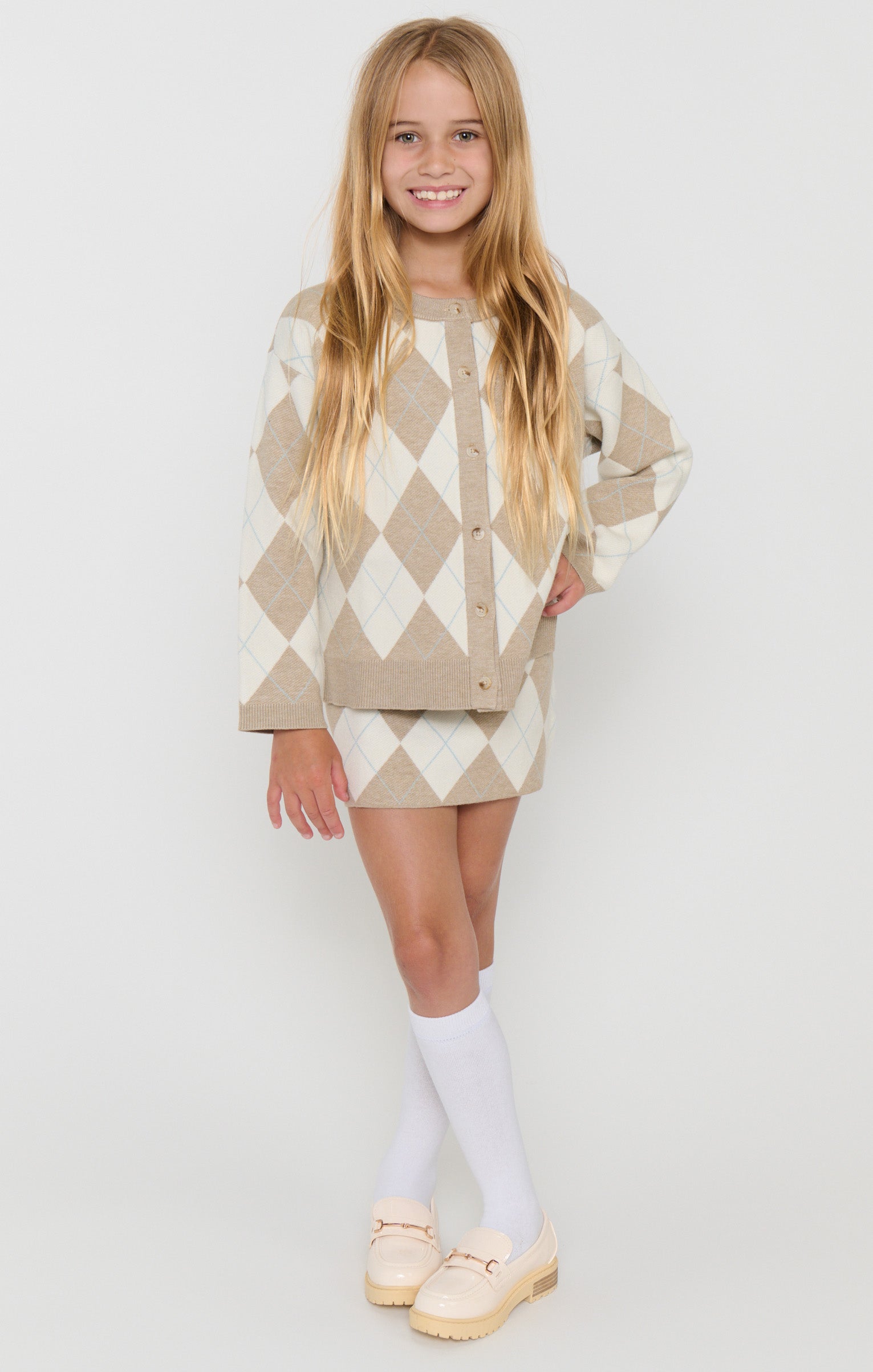 Little Cher Cardi ~ Neutral Argyle Knit