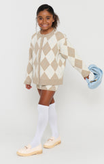 Little Cher Cardi ~ Neutral Argyle Knit