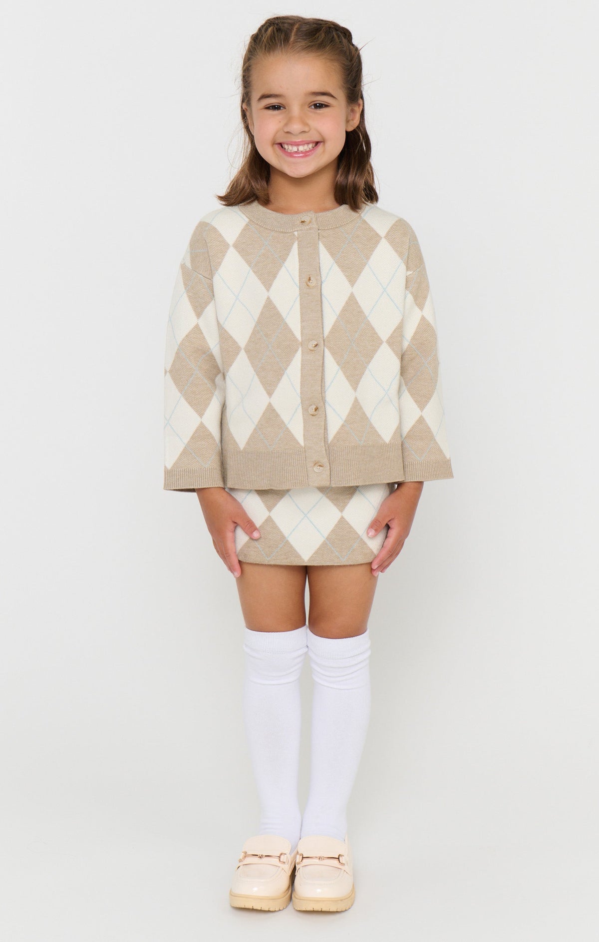 Little Cher Skort ~ Neutral Argyle Knit