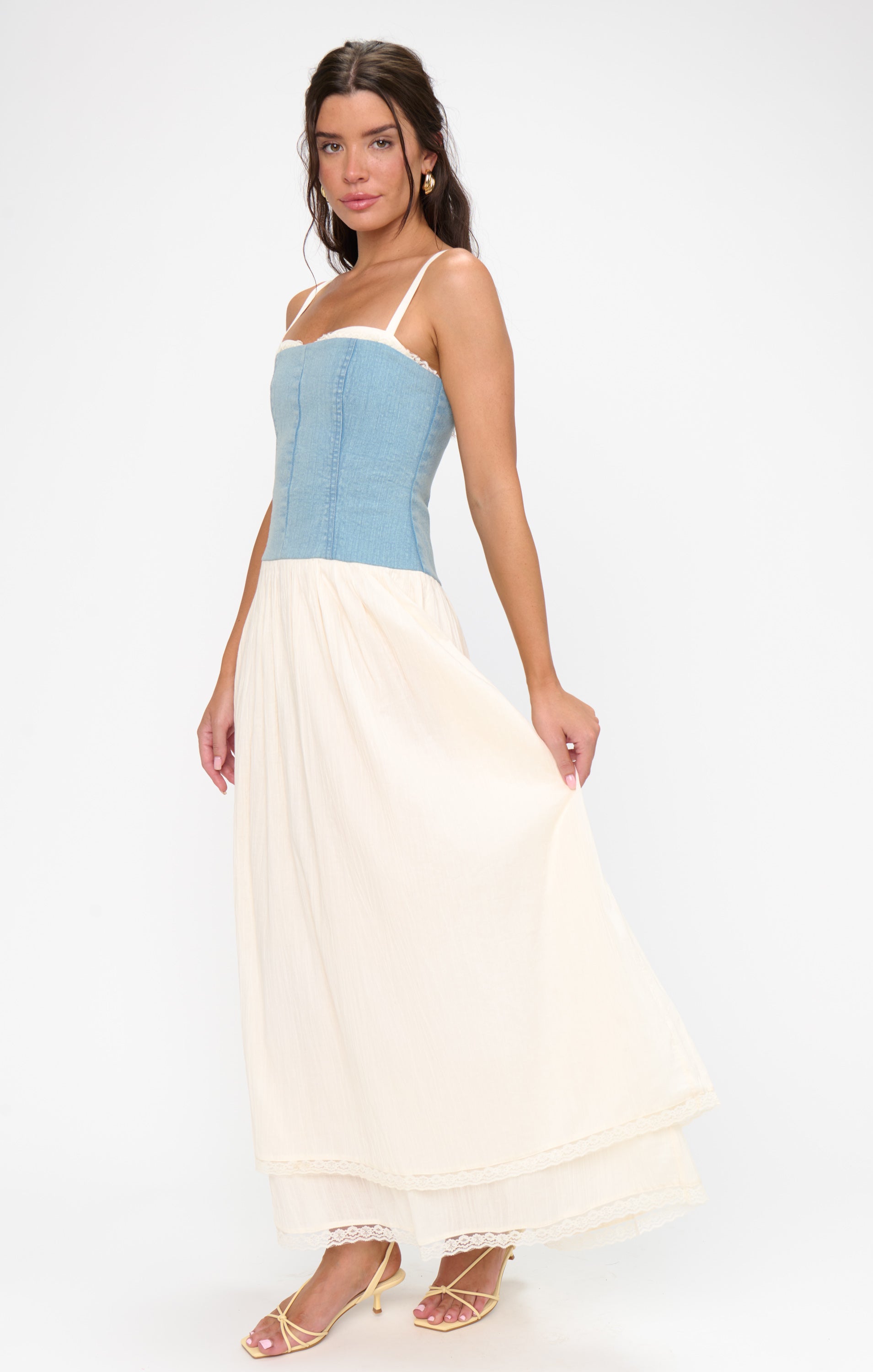 Tiffany Maxi Dress ~ Light Indigo with Cream Voile