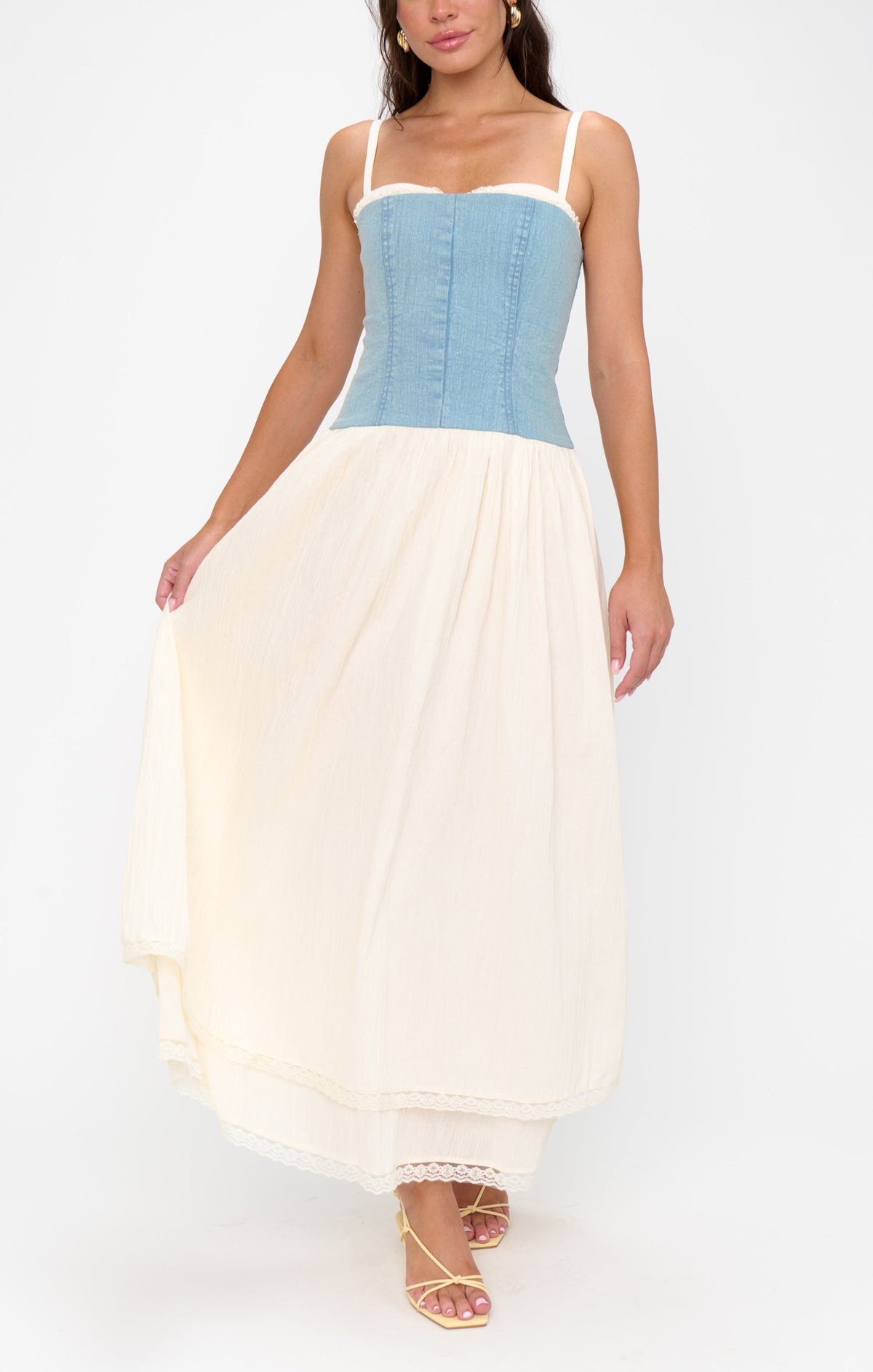 Tiffany Maxi Dress ~ Light Indigo with Cream Voile