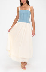 Tiffany Maxi Dress ~ Light Indigo with Cream Voile