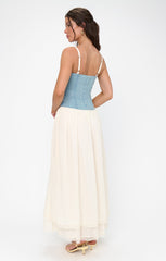 Tiffany Maxi Dress ~ Light Indigo with Cream Voile