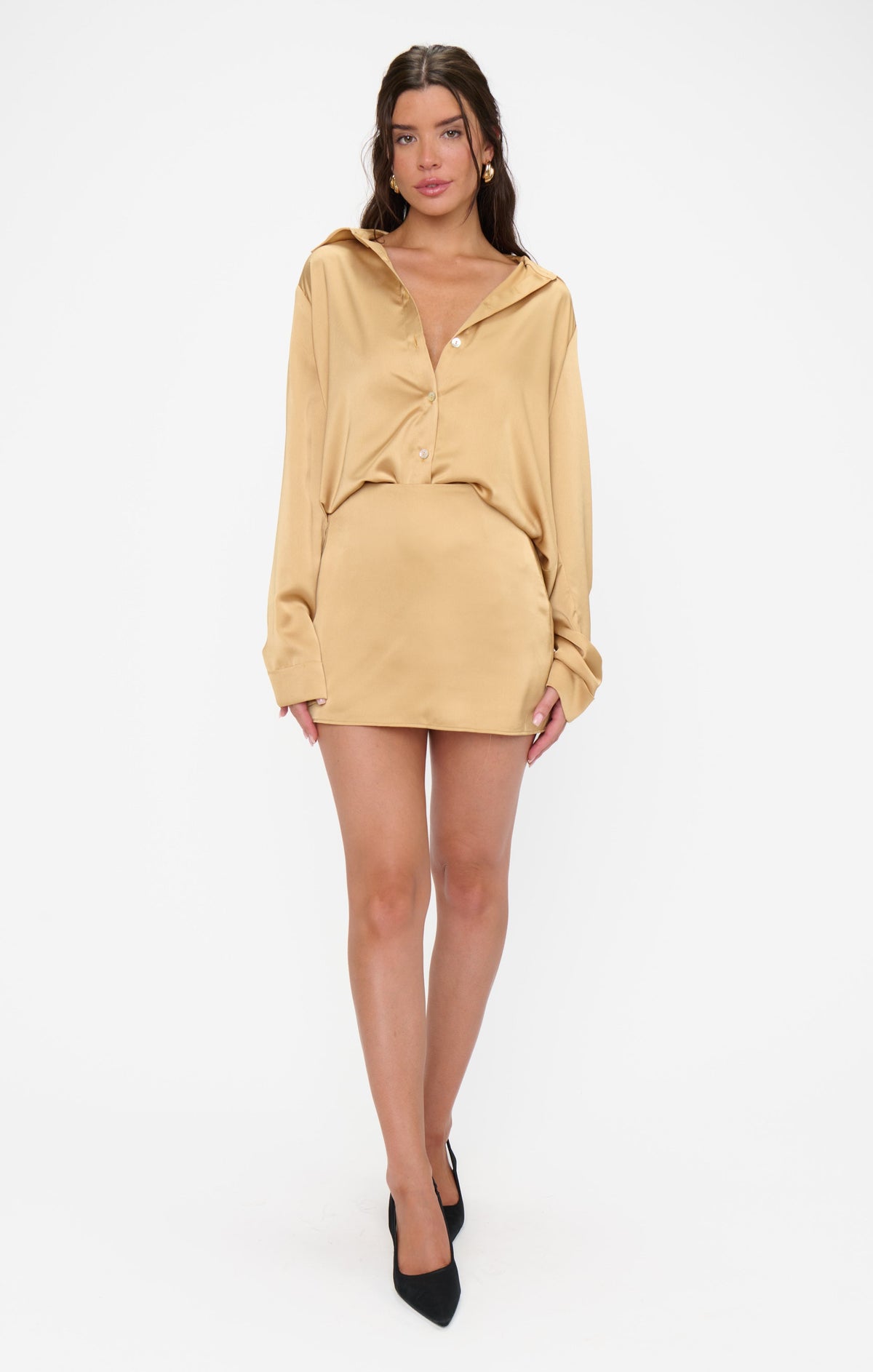 Smith Button Down ~ True Gold Luxe Satin