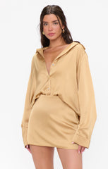 All Night Skort ~ True Gold Luxe Satin