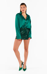 Smith Button Down ~ Emerald Luxe Satin