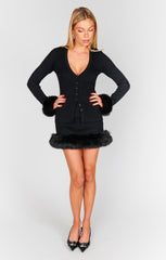 Sasha Top ~ Black Knit with Faux Fur