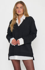 Lyle Collared Sweater Dress ~ White Black Knit
