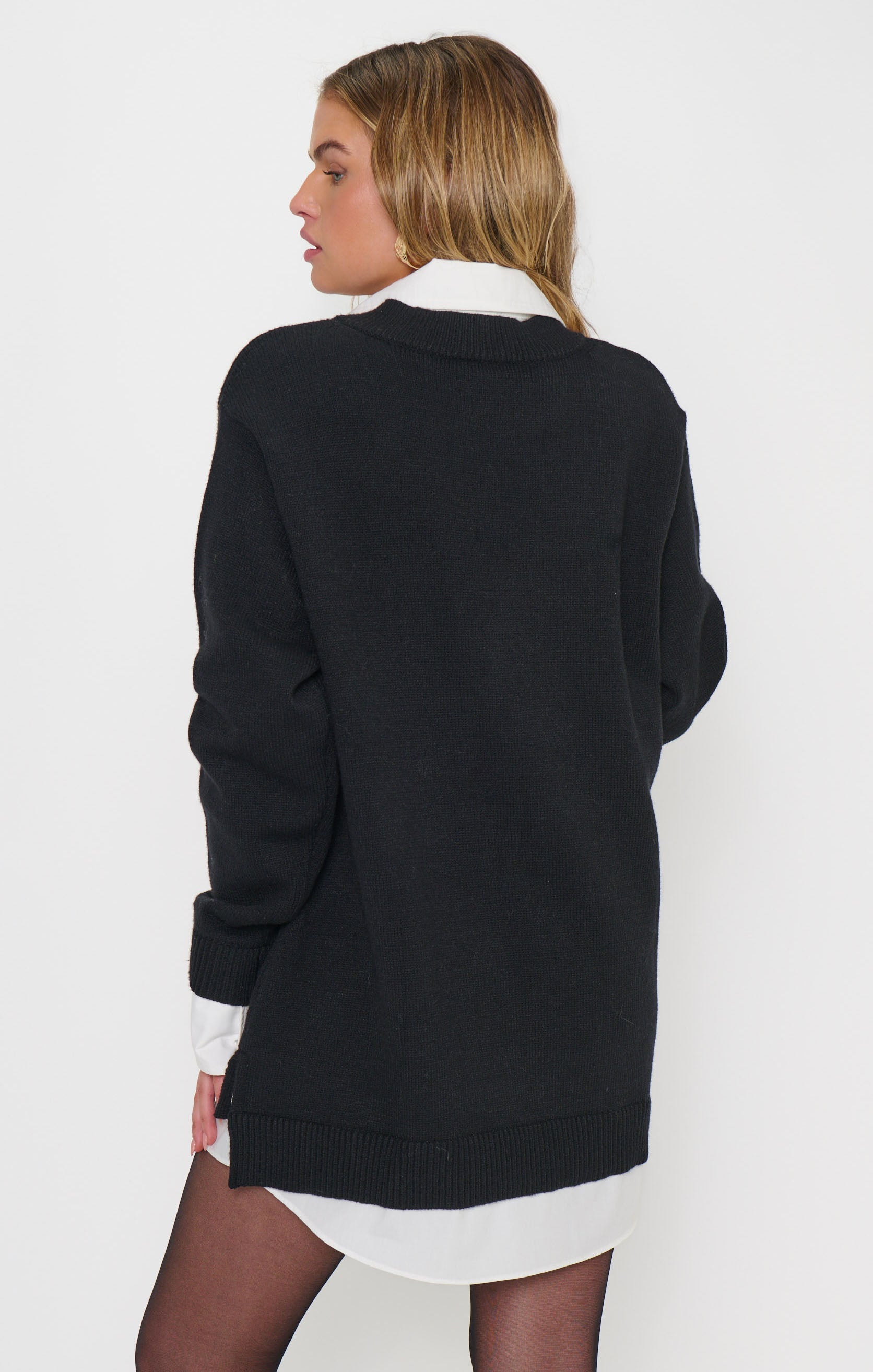 Lyle Collared Sweater Dress ~ White Black Knit