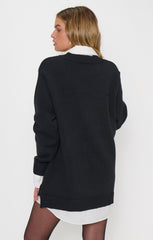Lyle Collared Sweater Dress ~ White Black Knit