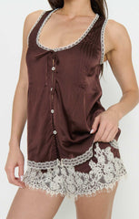 Sandra Shorts ~ Chocolate Satin with Lace Trim