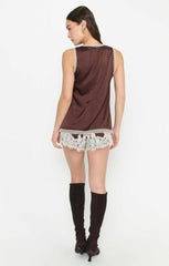 Sandra Top ~ Chocolate Satin with Lace Trim