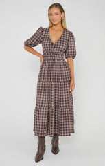 Brianna Midi Dress ~ Saddle Plaid