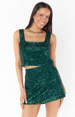 Tara Crop Top ~ Emerald Sequins