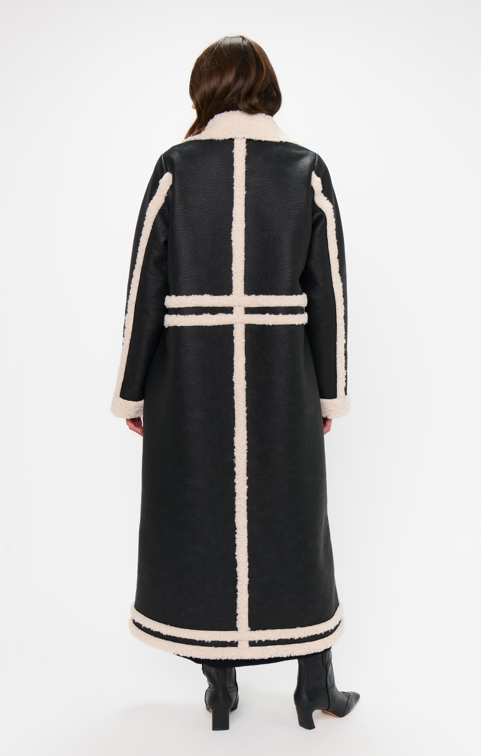 Swiss Alps Coat ~ Black Faux Leather with Sherpa