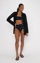 Button Up Coverup ~ Black Crochet