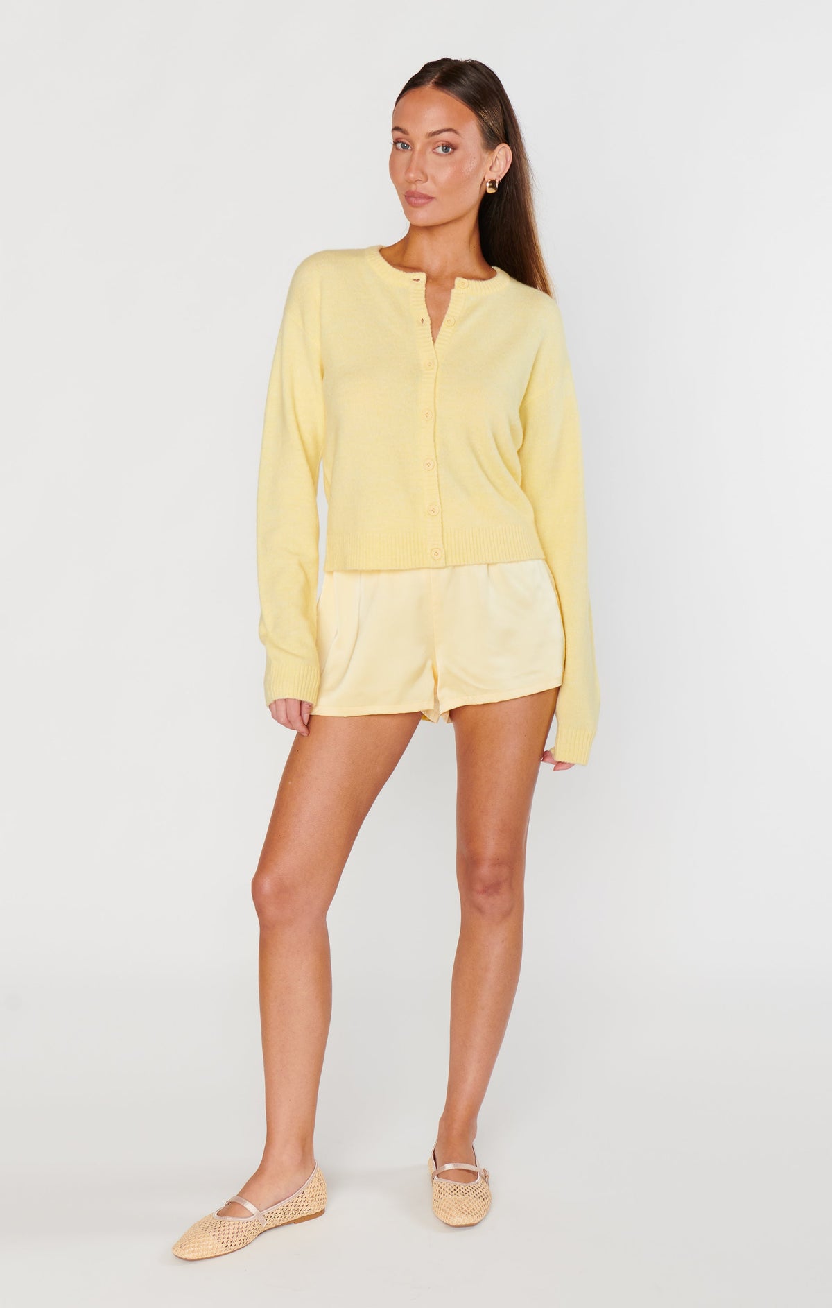 Throw on Cardigan ~ Pale Yellow Knit