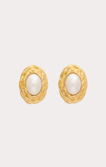 Petit Moments Oval Pearl Stud Earrings ~ Gold