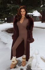 Stormi Cardigan ~ Chocolate Cable Knit with Faux Fur