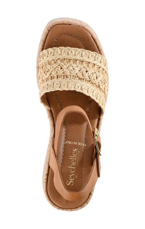 Seychelles Willow Heel ~ Natural Raffia/Tan Leather